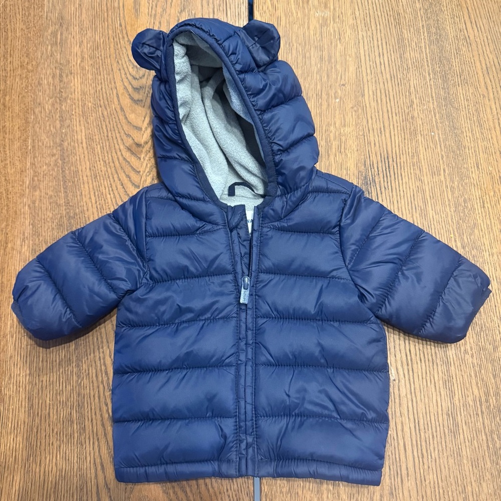 Old Navy, Navy Blue Puffer Baby Jacket with Hood and Ear Details